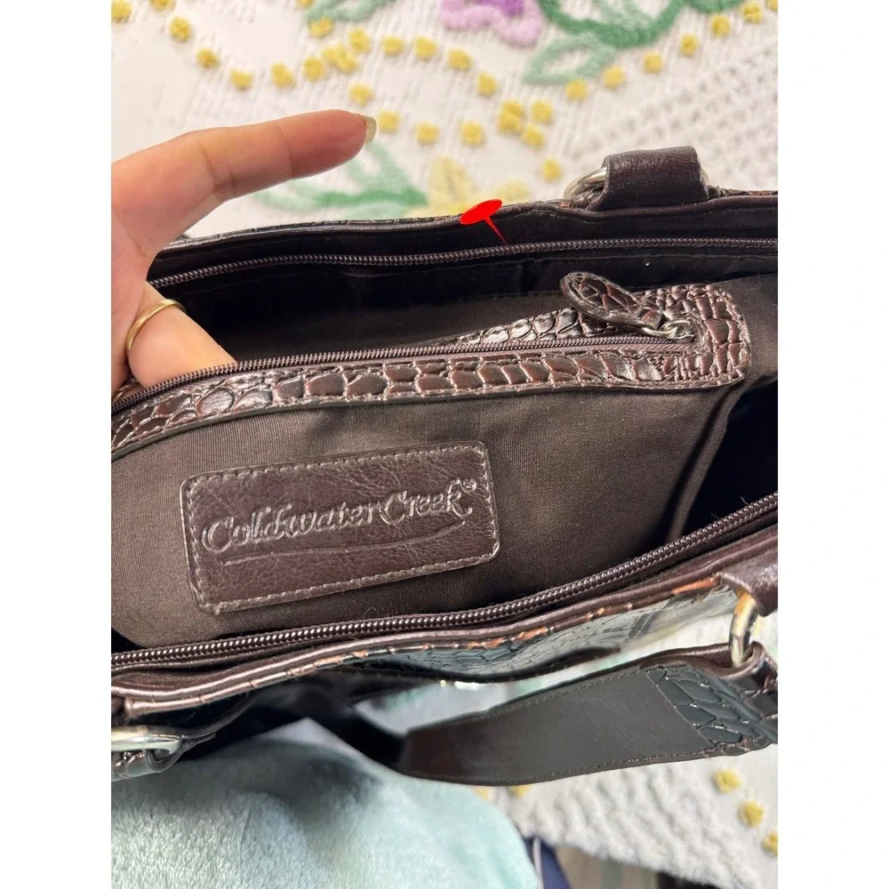 Coldwater Creek Dark Brown Faux Croc Tote Bag Silver Accent - Picture 10 of 11